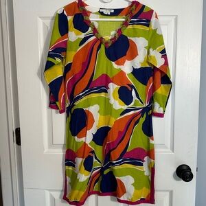 Boden dress, size 4, multicolor floral, ruffle v neck, cotton, tropical, beach